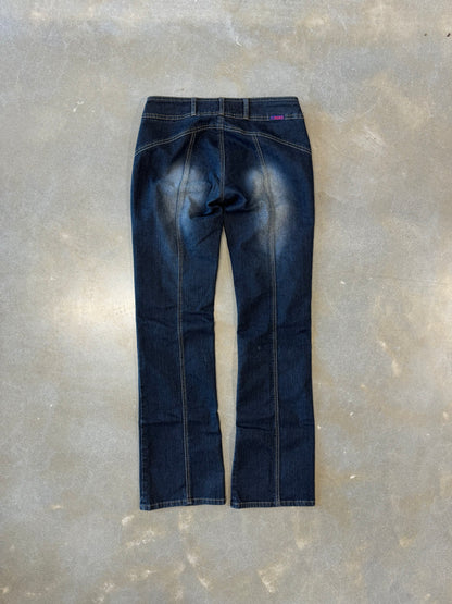 Vintage Y2K Low Rise Flared Pleated Jeans [7 / 30W]