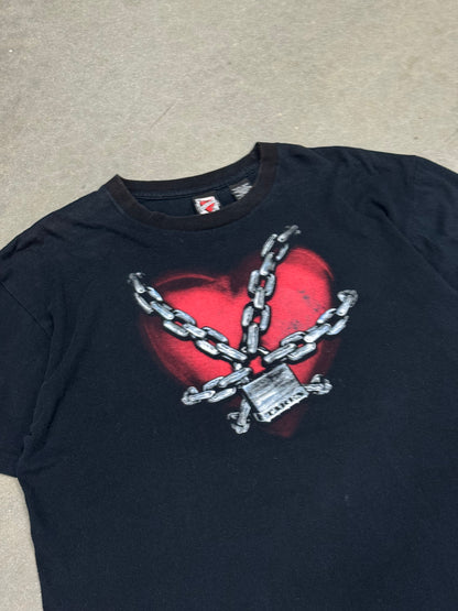 Vintage Y2K Taken Lock n Chain Heart Faded T-Shirt [XL]