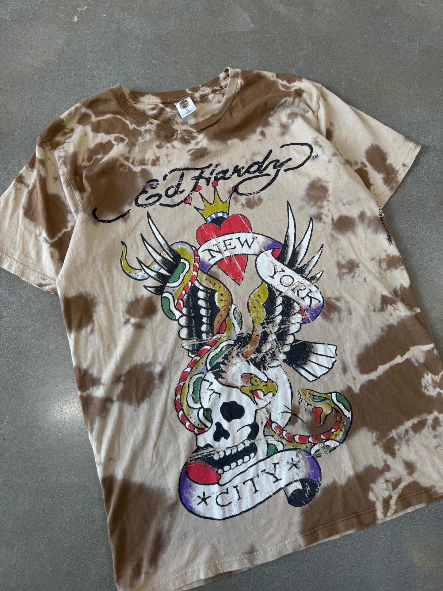 Vintage 2000s Ed Hardy by Christian Audigier Skull Tattoo Camo T-Shirt [L]