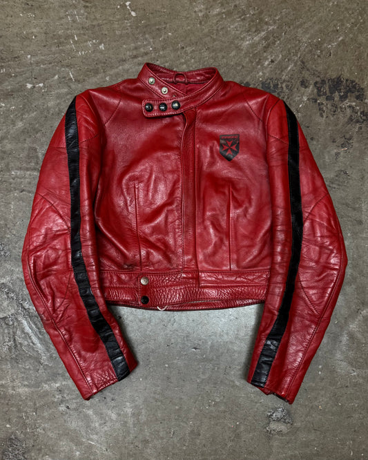 Vintage 1970s Leather Cropped Harro Racing Moto Jacket [M]