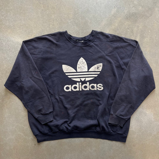 1990s Distressed Adidas Trefoil Crewneck [XL]