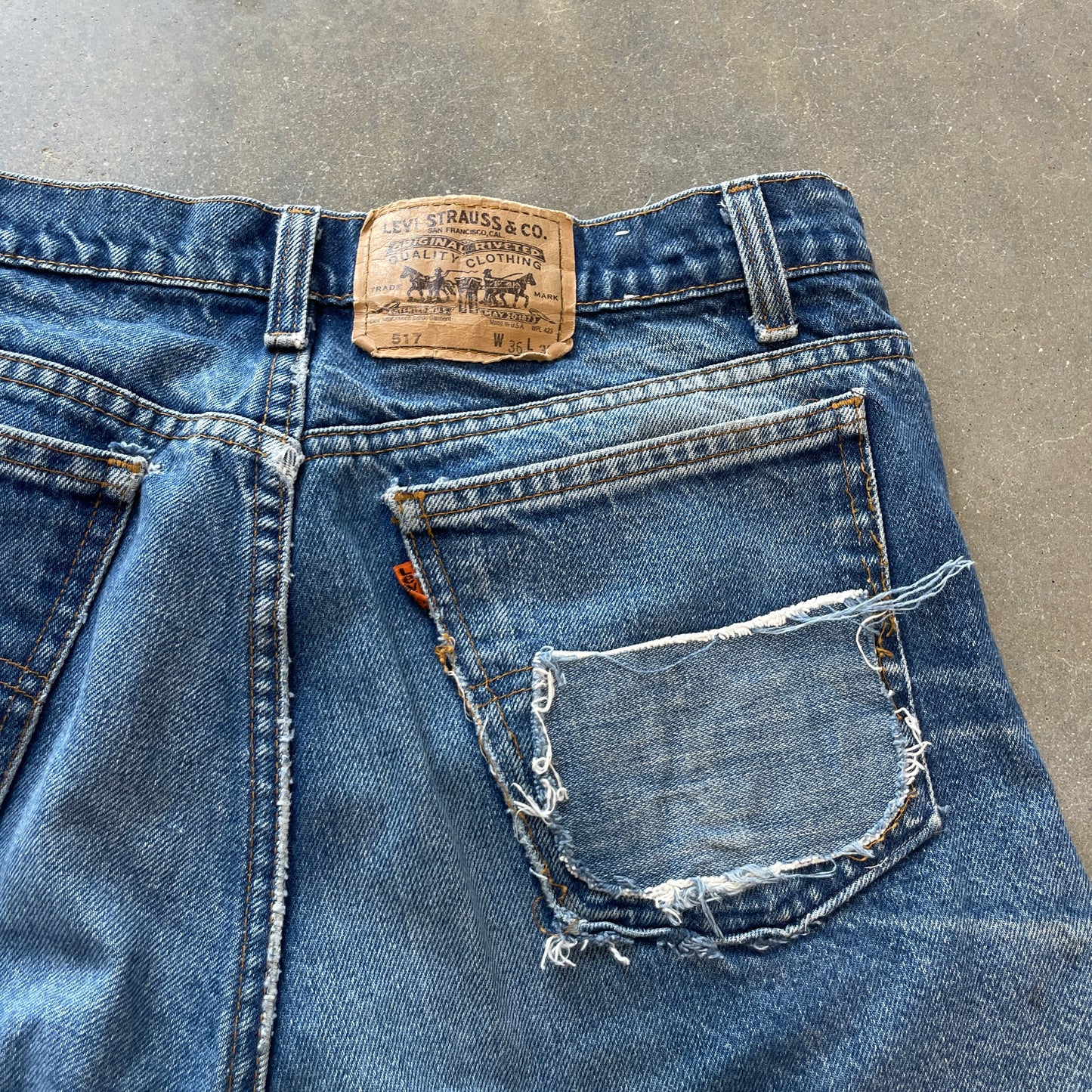 1980s Distressed Levi's 517 Orange Tab Denim [36x36]