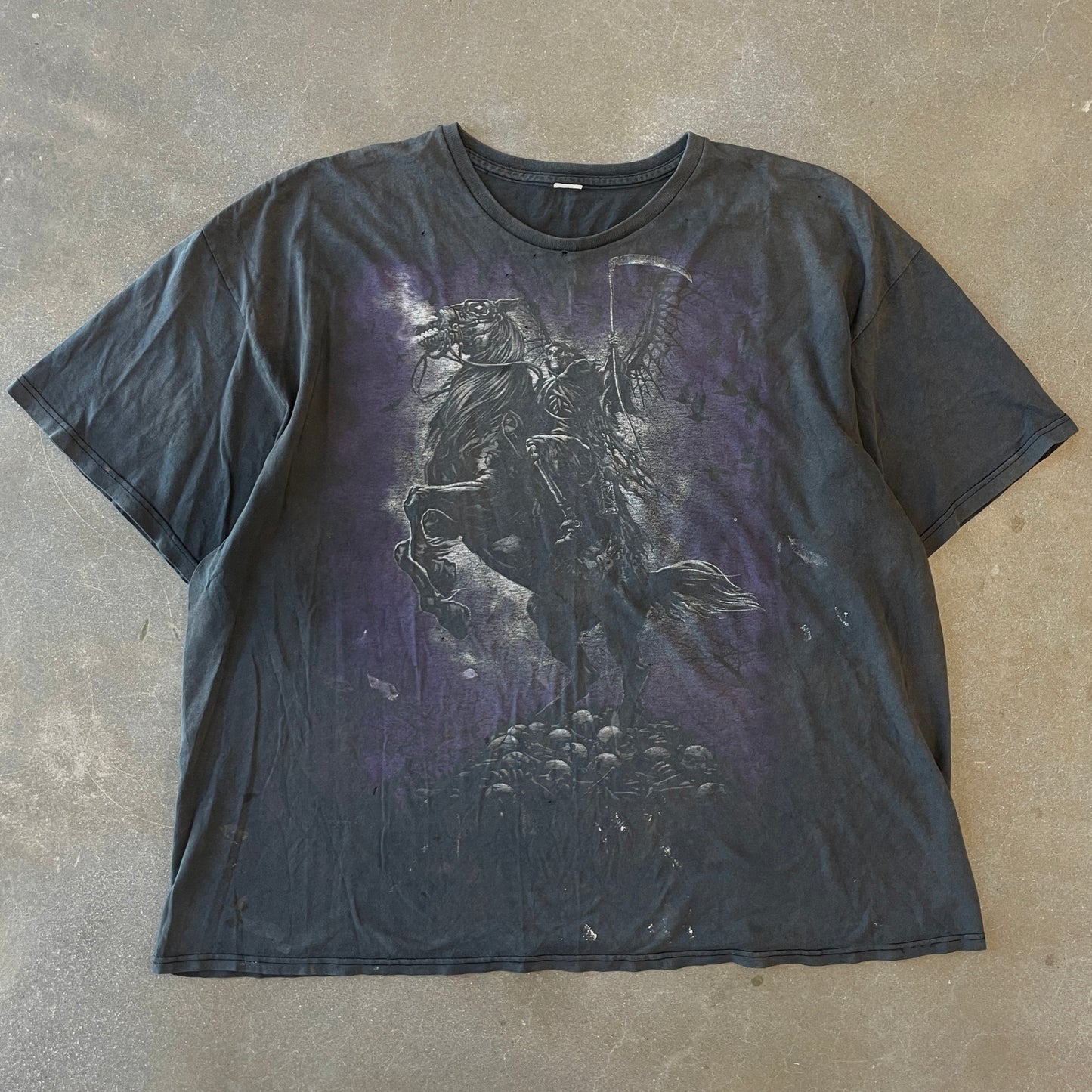 1990s Distressed Grim Reaper Skeleton T-Shirt [XXL]