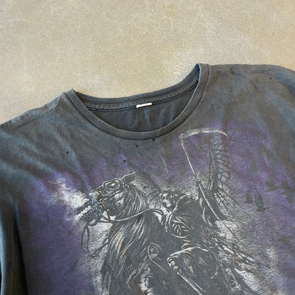 1990s Distressed Grim Reaper Skeleton T-Shirt [XXL]