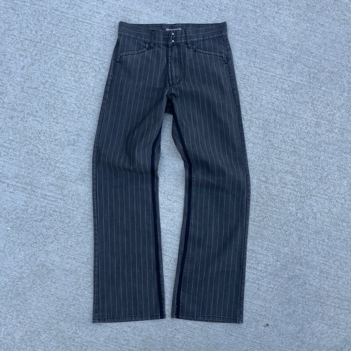 1990s Grey Striped Flare Denim [30x33]