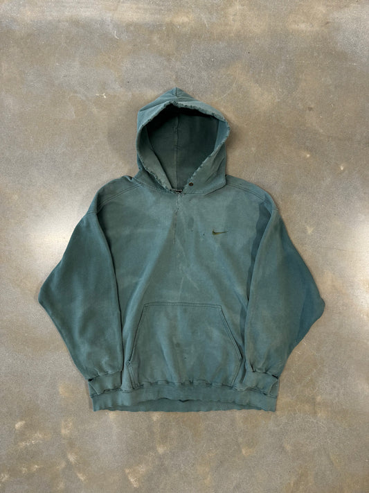 Vintage Y2K Thrashed Sage Green Nike Check Hoodie [XXL]