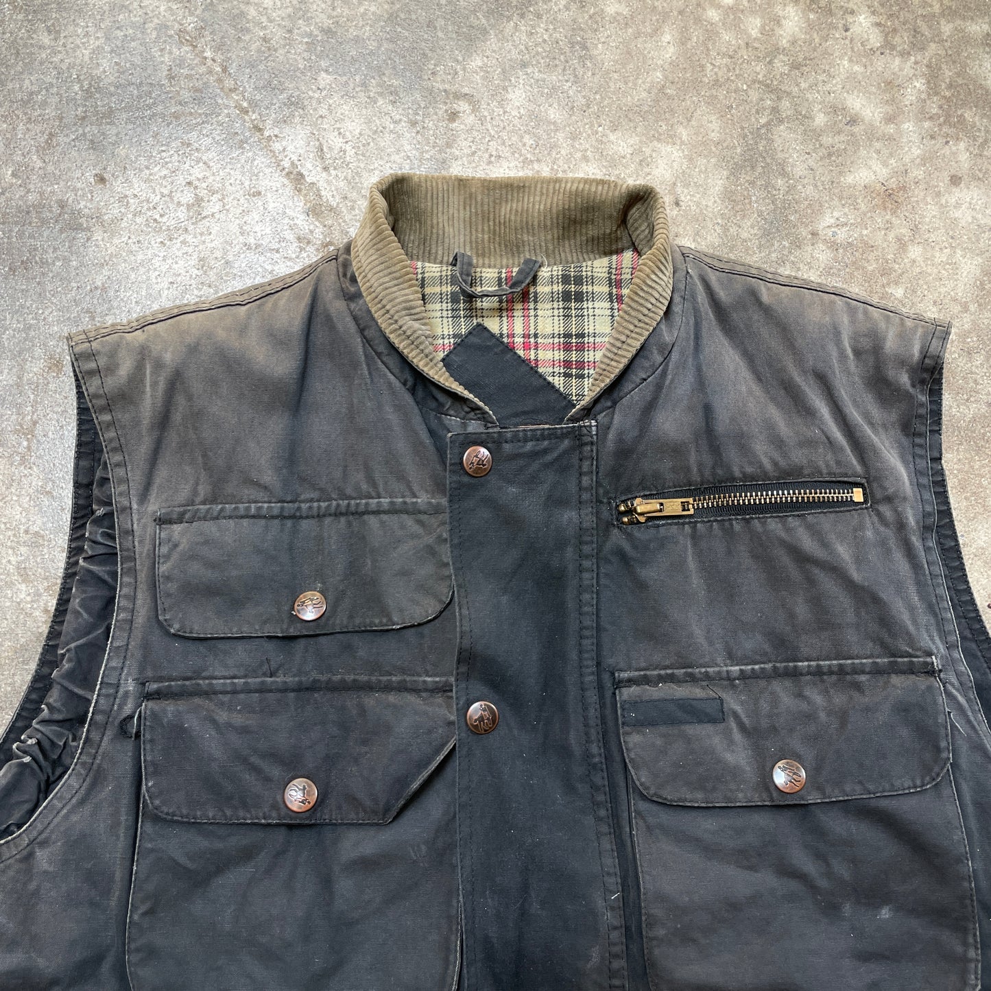 1990s Waxed Denim Heavy Cargo Vest