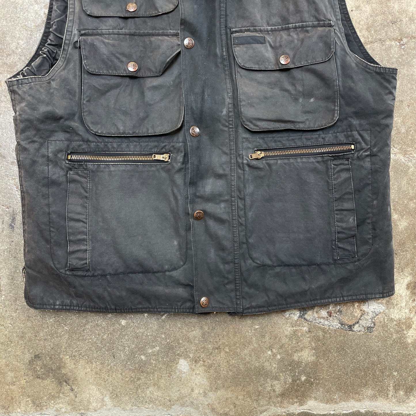 1990s Waxed Denim Heavy Cargo Vest