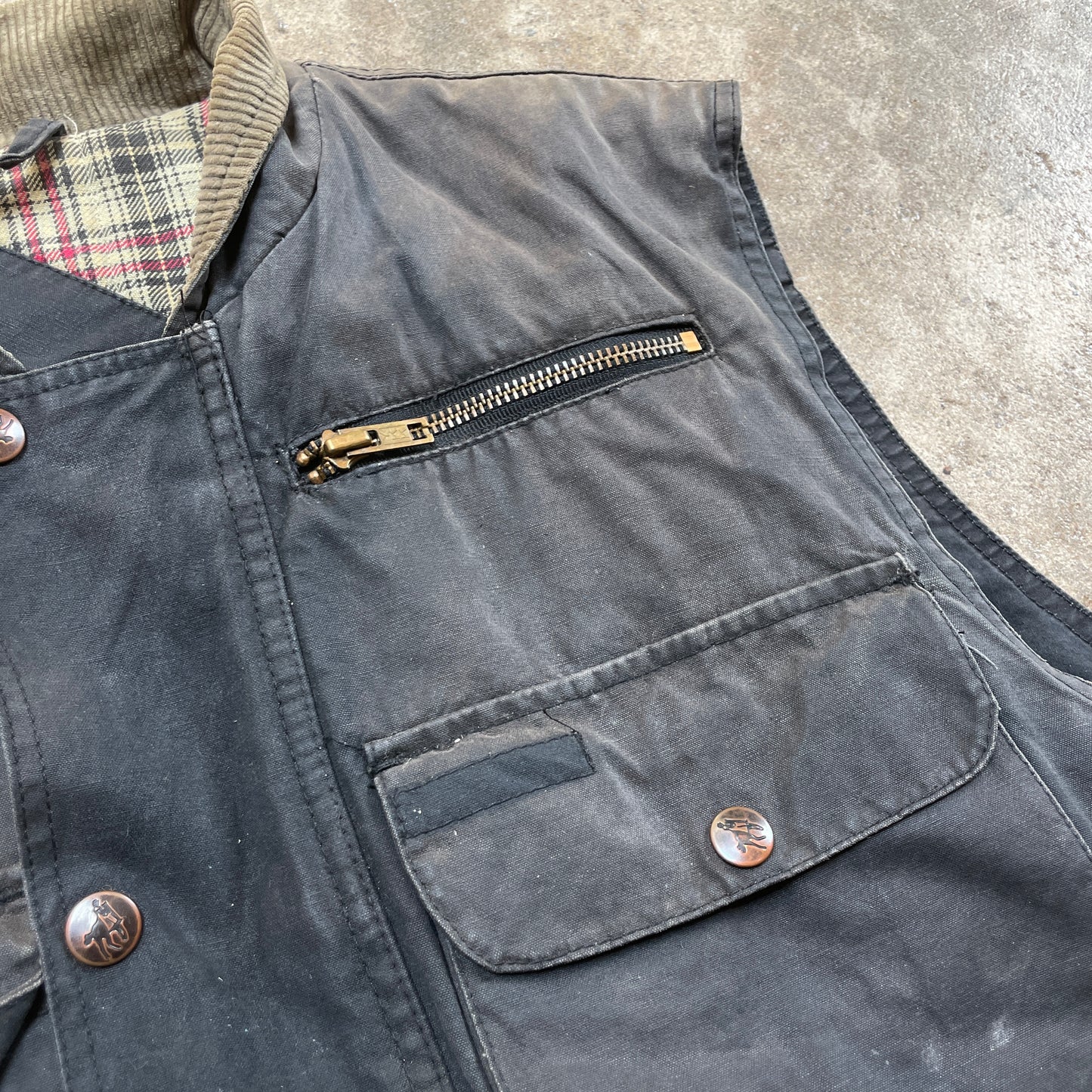 1990s Waxed Denim Heavy Cargo Vest