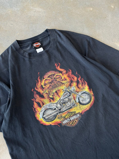 Vintage Y2K Faded Skull Harley Davidson T-Shirt [XL]