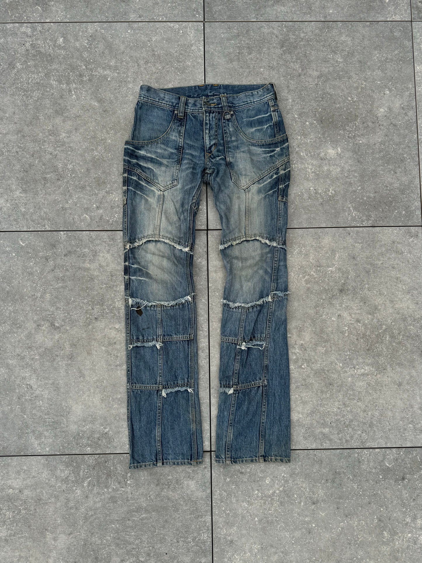 Y2k Japanese Brand Patchwork Low Rise Flares [30]