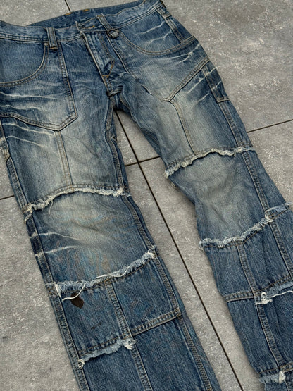 Y2k Japanese Brand Patchwork Low Rise Flares [30]