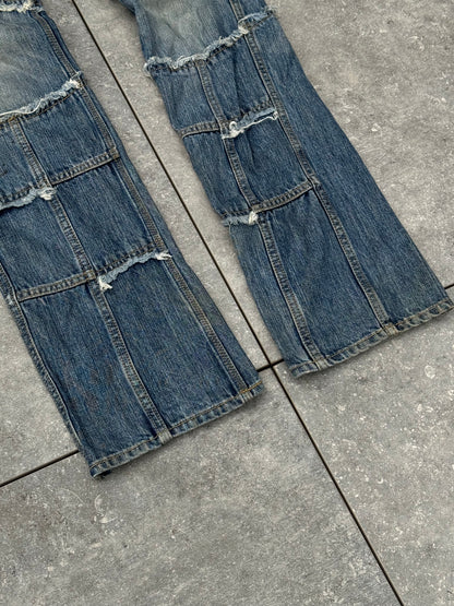 Y2k Japanese Brand Patchwork Low Rise Flares [30]