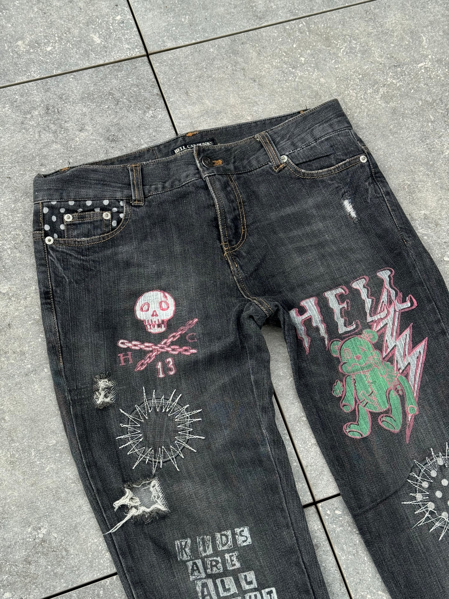 Y2K Japanese Brand Hell Cat Punks Skinny Jeans [M]