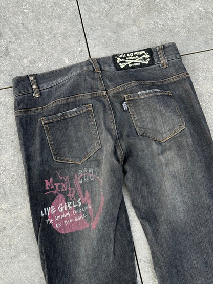 Y2K Japanese Brand Hell Cat Punks Skinny Jeans [M]