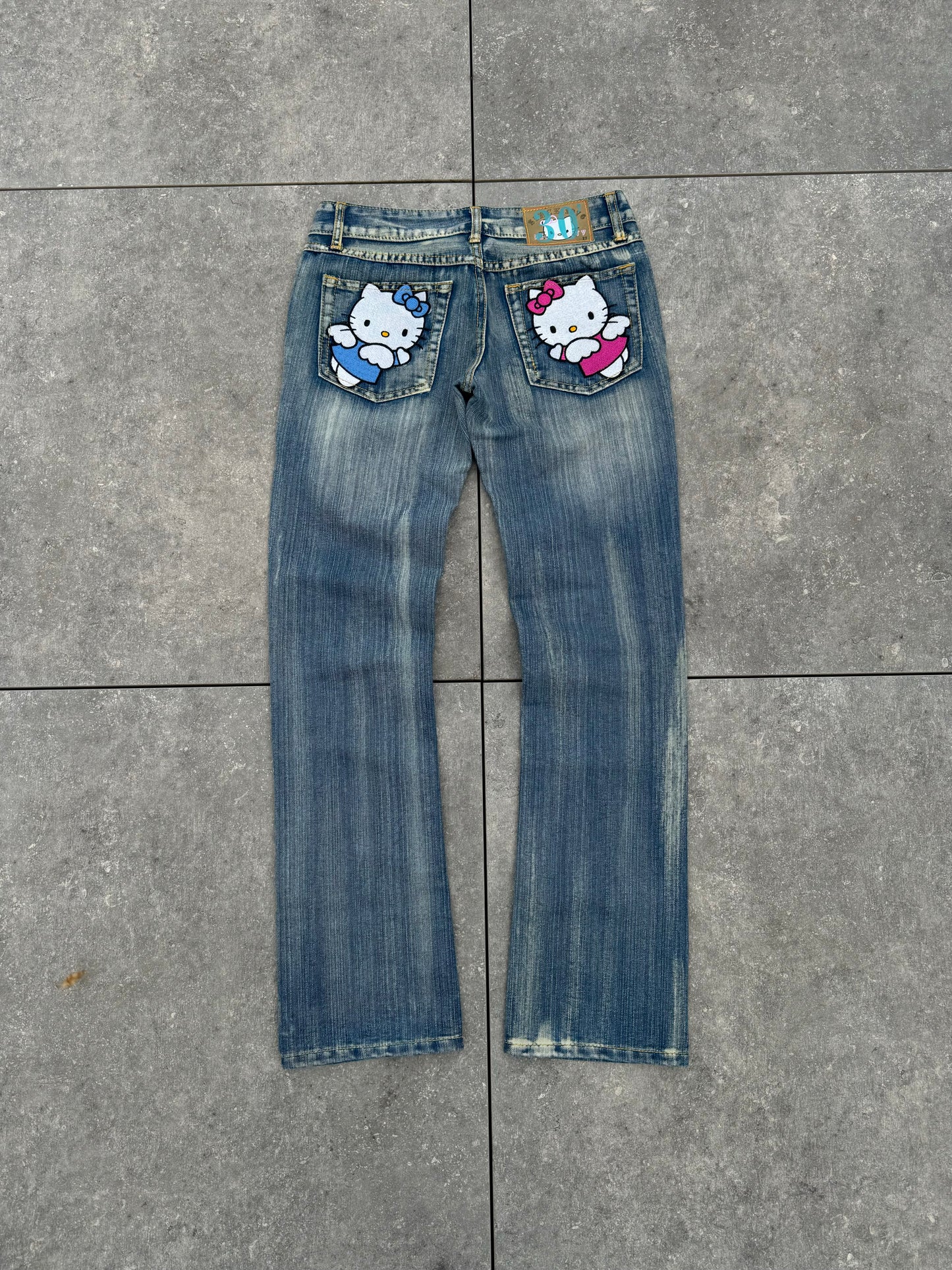 Y2K 30th Anniversary Hello Kitty Embroidered Super Low Rise Jeans [28]