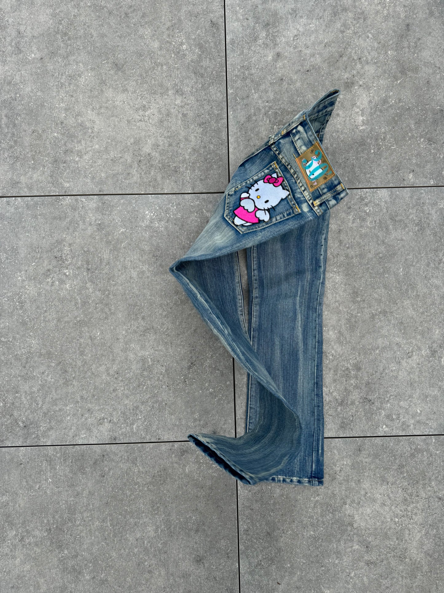 Y2K 30th Anniversary Hello Kitty Embroidered Super Low Rise Jeans [28]