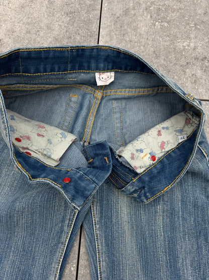 Y2K 30th Anniversary Hello Kitty Embroidered Super Low Rise Jeans [28]