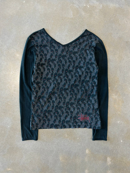 Vintage 1990s Stussy Woman All Over Print LS Shirt [S/M]